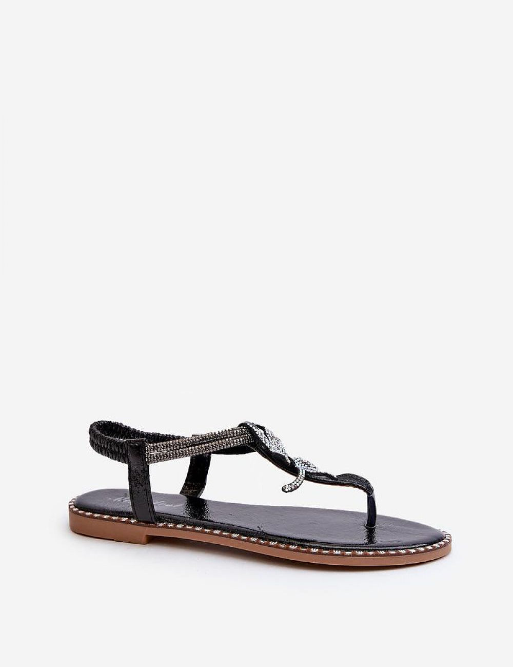 Black Elavie Blossom Accent Flats with floral detail, open design for summer comfort.