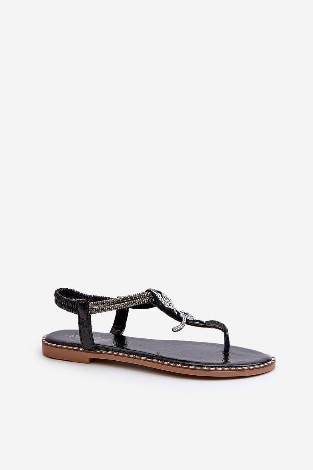 Black Elavie Blossom Accent Flats with floral detail, open design for summer comfort.