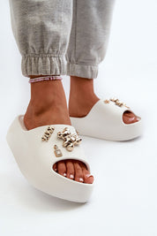 Floriva Thick-Sole Foam Flip-Flops with decorative accents, featuring a 5.5 cm platform, perfect for summer outings and casual style.