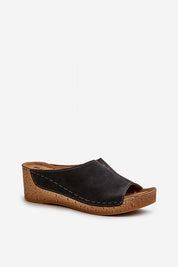 Solenca Soft Arch Flip-Flops with faux leather upper and low wedge, designed for comfort and summer elegance.