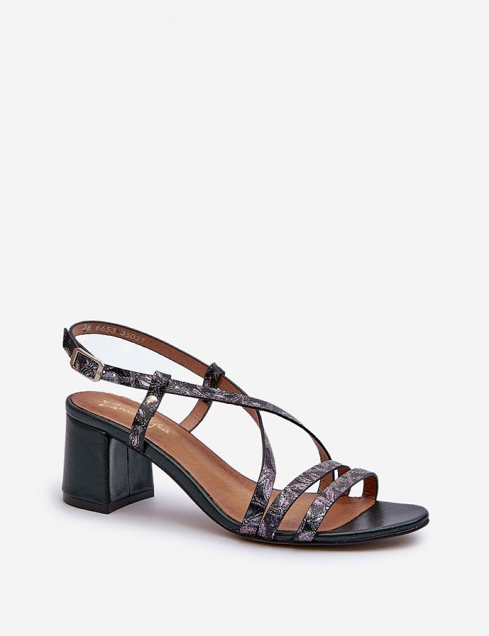 Arceline leather strap sandals with mid-height heel, genuine leather, elegant design, and supple insole for all-day comfort.
