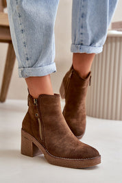 Sylmara Hearthstep suede ankle boots with block heel, warm lining, eco-friendly materials, and side zipper, perfect for autumn.