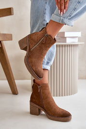Sylmara Hearthstep eco suede ankle boots with side zipper, block heel, and warm lining, ideal for autumn and winter fashion.