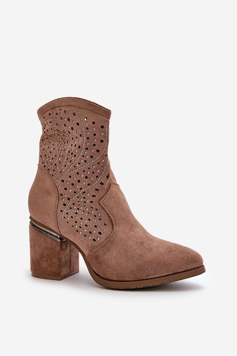 Sylvaren Lacedrift Velvet Rise ankle boots with eco suede, pointed toe, block heel, front lacing, and side zipper, stylish brown design.