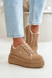 Verona platform sneakers with gold accent in soft imitation suede and fur lining, featuring a high platform for stylish winter wear.