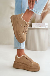Verona Platform Sneakers with gold accents, fur lining, and suede finish, designed for stylish winter wear and added warmth.