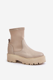 Venire Leather Platform Pull-On Boots with ankle-high silhouette, genuine leather, flat heel, platform, and rounded toe.