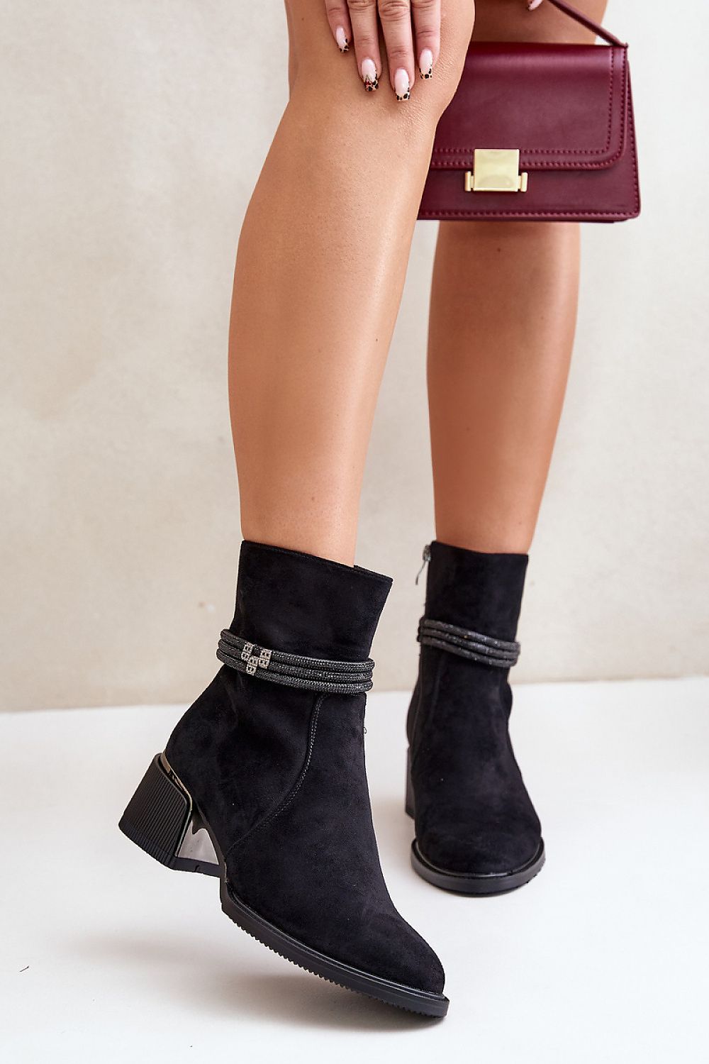 Arlena Suede Boots with Shimmer Trim, eco-friendly ankle boots with cozy interior, sleek zipper, and decorative stripes for winter wear