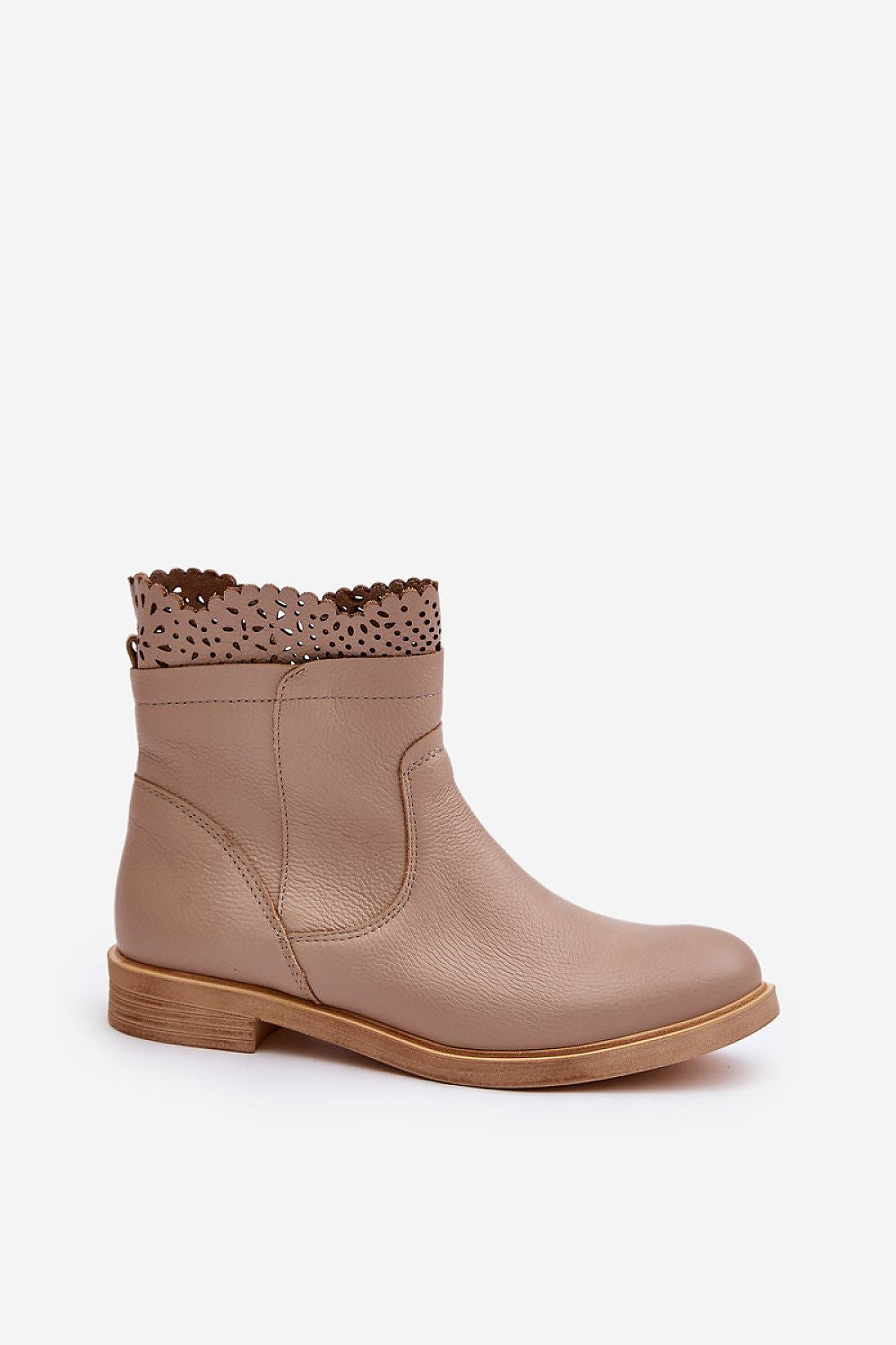 Valdera suede ankle boots with flat heel and cutout detail, crafted from natural suede for elegance and comfort, side zipper for easy wear.