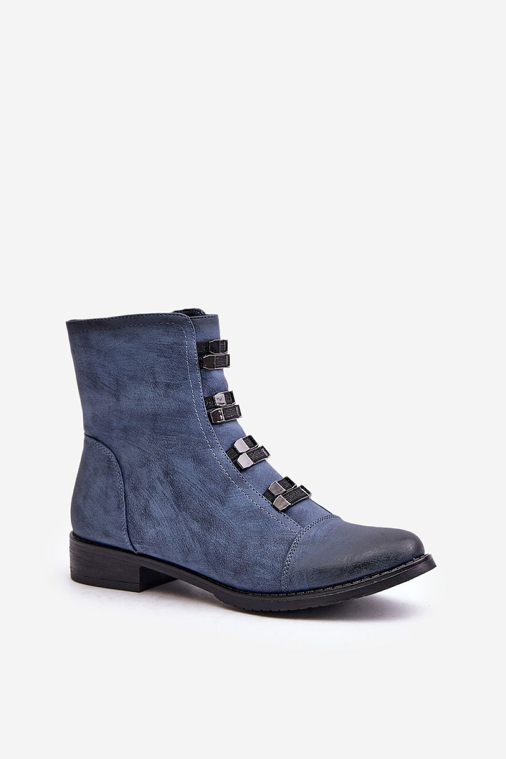 Velindra Everyday Zip-Up Boots in eco leather with decorative elastics and side zipper, perfect for cold weather wear.