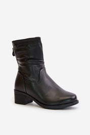 Tirevia Crinkled Eco Leather Winter Boots with side zipper and fur lining, featuring a 5 cm heel for cozy warmth and casual style.