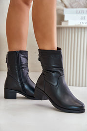 Tirevia Crinkled Eco Leather Winter Boots with side zipper, 5 cm heel, and fur lining for warmth, perfect for autumn and winter style.