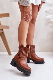 Nevarelle Leather Platform Heel Boots with side zipper, featuring a sleek design and rounded toe for stylish comfort and balance.