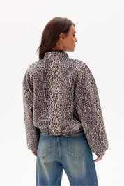 Back view of Vionera Cropped Suede-Effect Jacket with animal pattern, relaxed cut, and structured collar.