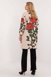 Florénne Rhinestone Rose Coat featuring a rose print with rhinestone accents, perfect for layering in autumn, winter, and spring.