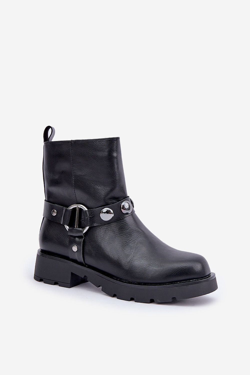 Varita Everyday Ankle Boots made from eco leather with side zipper and decorative straps, ideal for versatile cold weather styling.
