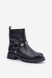 Varita Everyday Ankle Boots made from eco leather with side zipper and decorative straps, ideal for versatile cold weather styling.