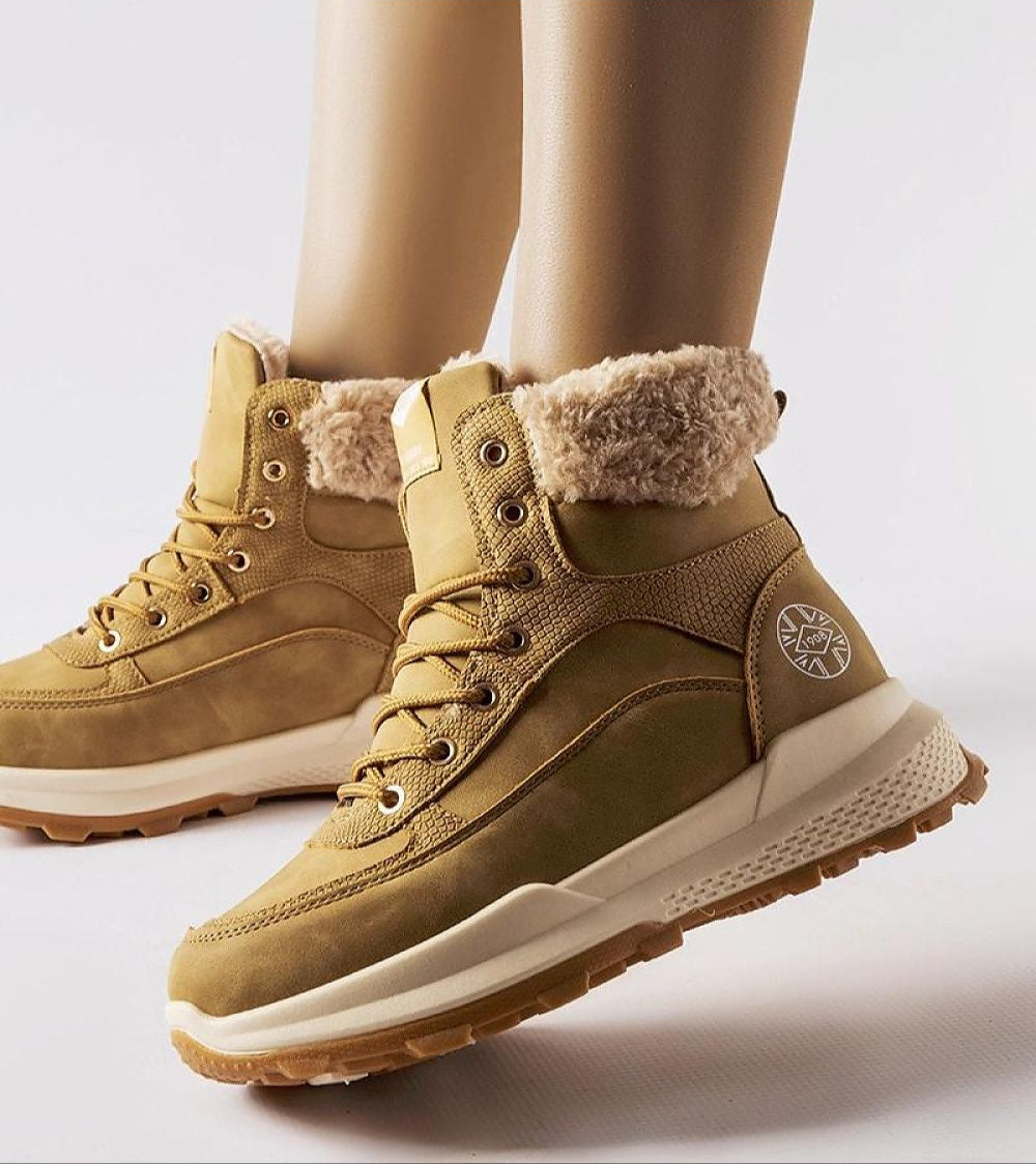 Esmyelle insulated winter sneakers with eco leather, 5 cm rubber sole, and lace-up design for stability and comfort in cold weather.