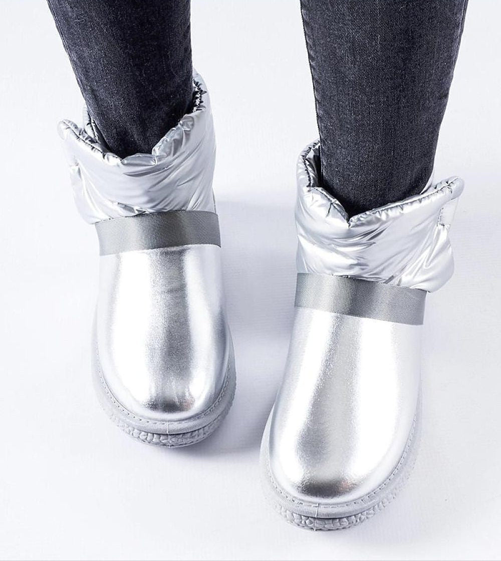Brivona Glossy Velcro Snow Boots with insulated interior and waterproof design, featuring a rounded toe and subtle platform.