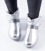 Brivona Glossy Velcro Snow Boots with insulated interior and waterproof design, featuring a rounded toe and subtle platform.