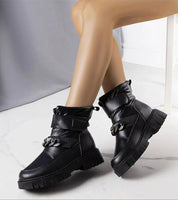 Bravoya Winter Chain Boots in black eco leather with plush faux fur lining, featuring high-grip sole and stylish Velcro fastening.