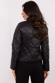 Back view of Morvianne Quilted Zip-Front Jacket in durable nylon, showcasing its elegant silhouette and quilted design.