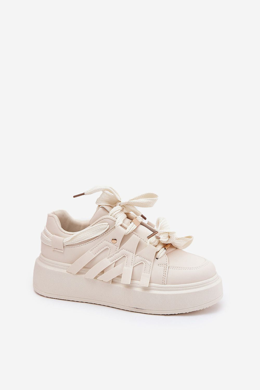 Cernia Synthetic Platform Lace Sneakers in beige with thick sole and structured design for contemporary streetwear style.