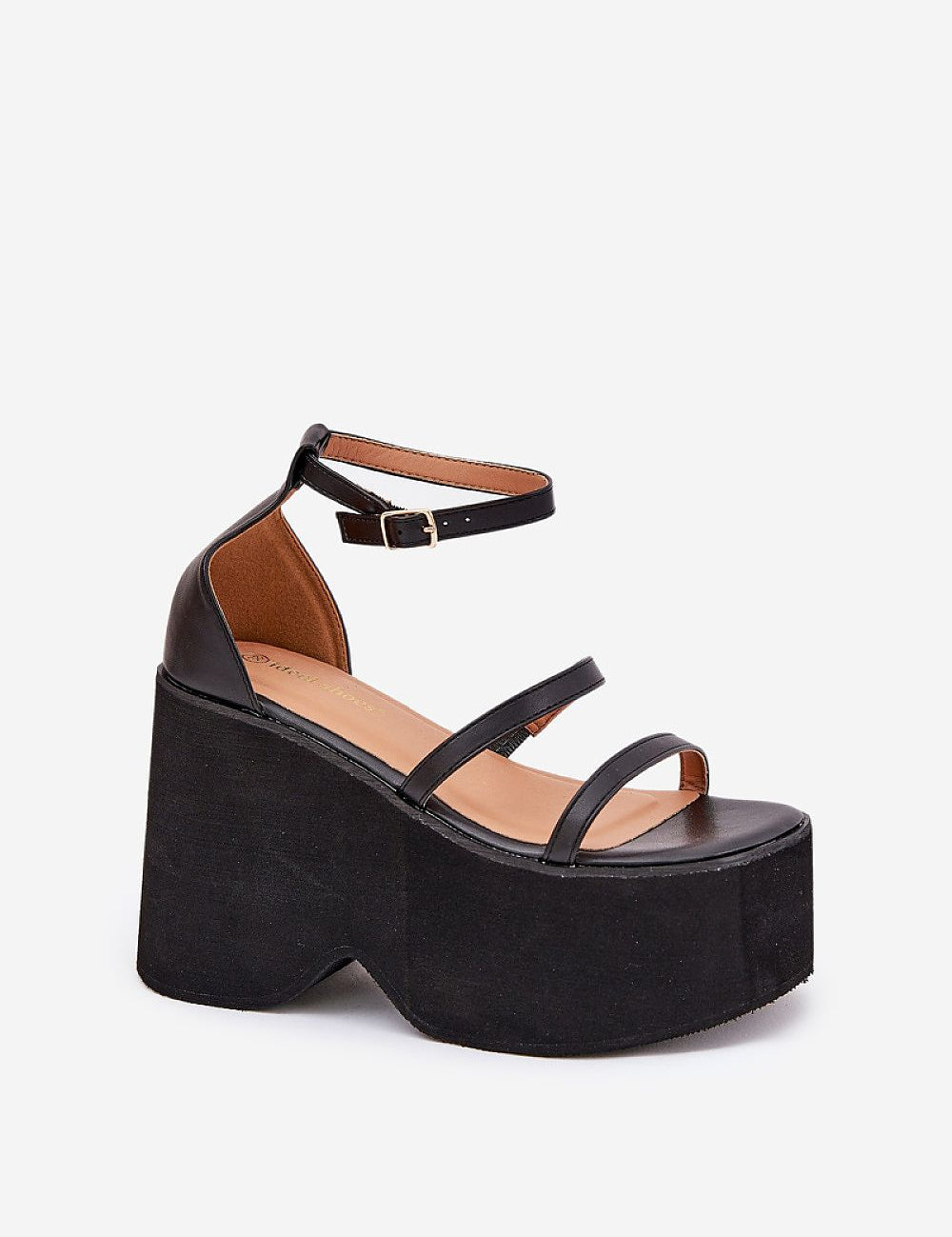 Arlona Echo Wedge Sandals with black eco leather straps and bold platform, featuring adjustable ankle strap for secure fit.