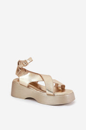 Lirianne Platform Buckle Sandals in eco leather with open toe, wedge platform, and slim ankle strap. Ideal for summer style and comfort.
