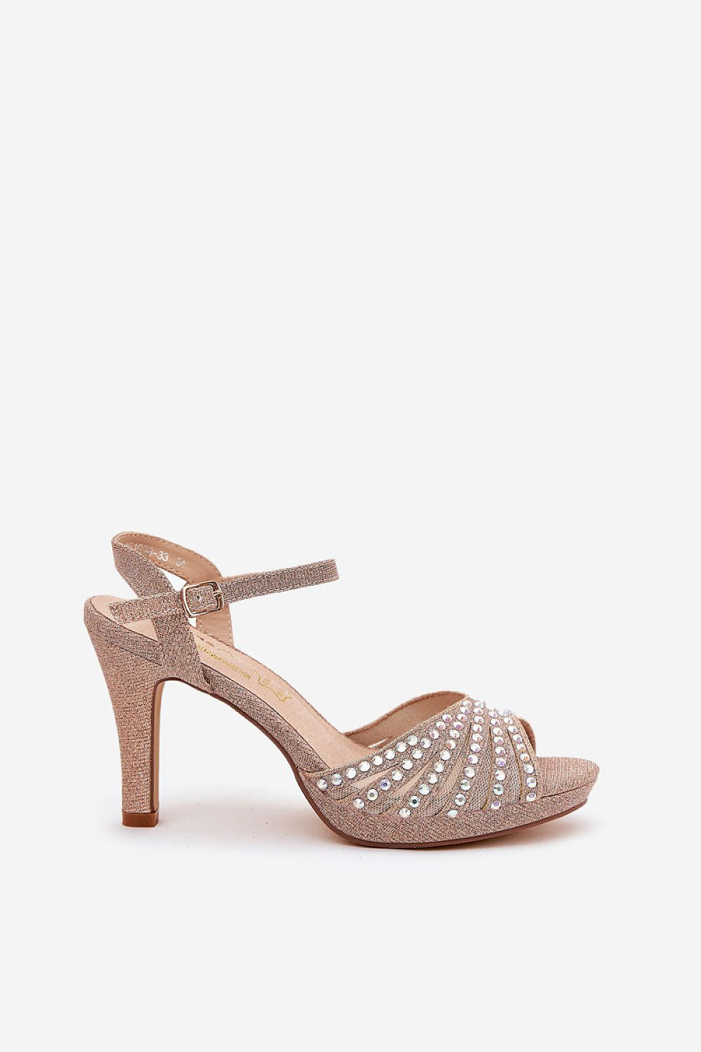 Ravenya Embellished Stiletto Sandals with brocade, elegant design, and adjustable ankle strap for formal events.