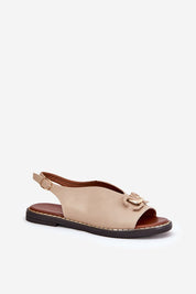 Elegant Almira Flat eco-leather sandals with decorative front detail and adjustable strap, featuring a stylish 1.5 cm heel.