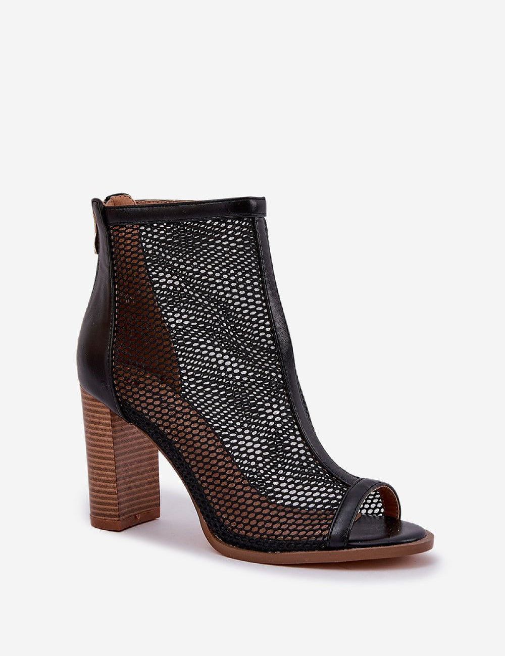 Arverra Mesh Panel Block Heel Sandals with modern mesh upper, block heel, and back zipper, perfect for stylish urban wear.