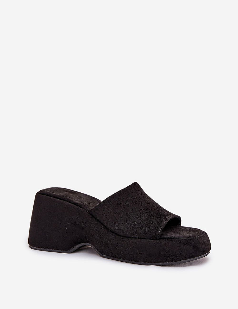 Zalhera Elevated Textile Wedge Sandals in black with open-toe design, woven-texture upper, high platform, and soft suede-like finish.