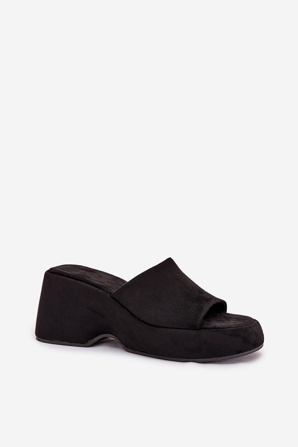 Zalhera Elevated Textile Wedge Sandals in black with open-toe design, woven-texture upper, high platform, and soft suede-like finish.