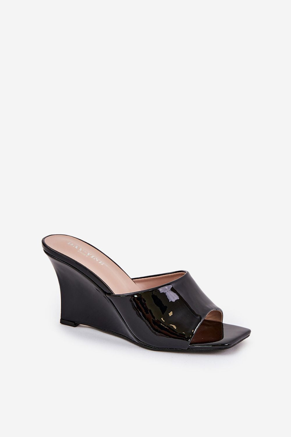 Solena Slip-On Summer Clogs with eco leather finish, open-toe and 9 cm wedge heel, ideal for pairing with dresses and trousers.