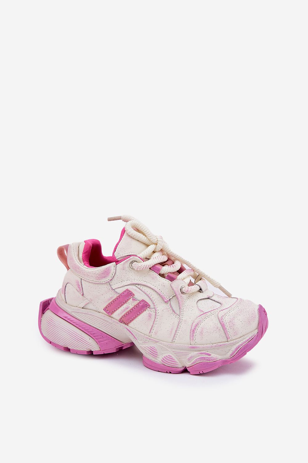 Avrielle Sequin Lace-Up Sport Shoes in pink and white leather with a 3.5 cm platform sole.