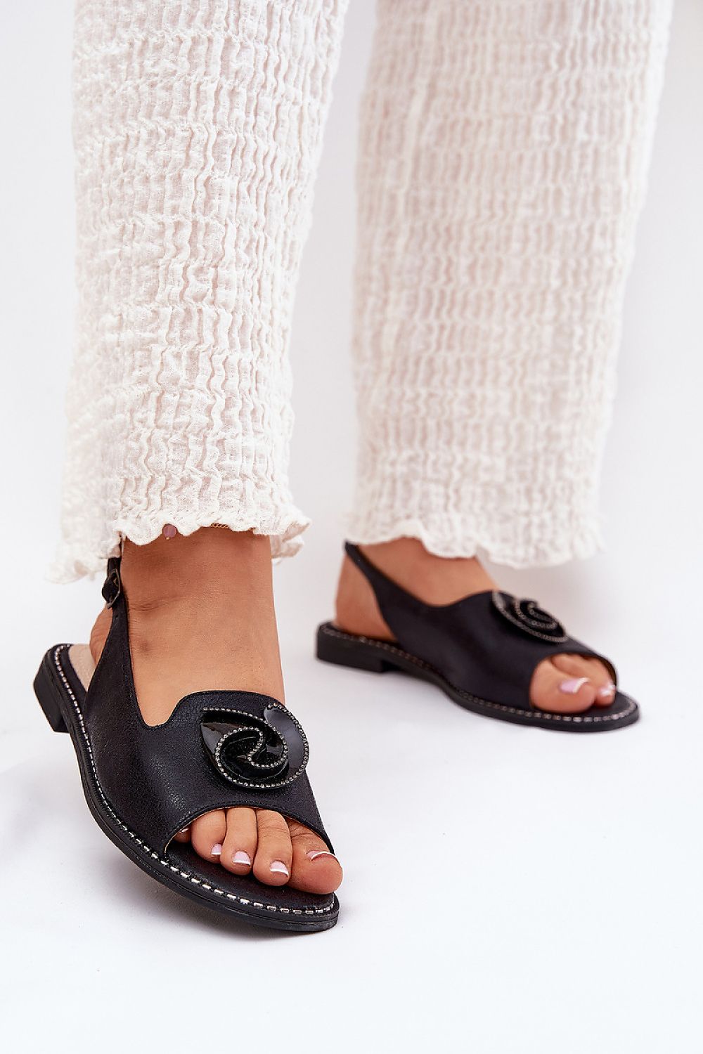 Shiraelle Shimmer Strap Sandals with eco leather and delicate detail, ideal for stylish summer wear. Comfortable 2 cm flat heel.
