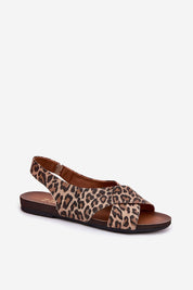 Talmea Soft-Strap Leather Sandals in leopard print, open heel and toe design for breathable, elegant footwear.