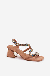 Orlanza Mirrored Serpent Heel Sandals with eco suede, crystal serpent motif, stiletto heel, and mirrored accent; elegant and dramatic style.