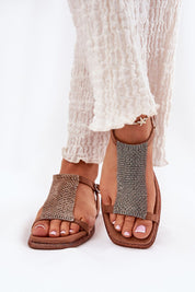 Lunavelle Crystal Buckle Sandals with radiant crystals and imitation suede straps, offering elegance and comfort for formal occasions. Made in Poland.
