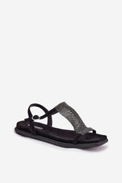 Cirellane Crystal Strap Sandals with black imitation suede and sparkling crystals, perfect for elegant evening looks.
