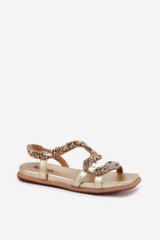 Nevalia Sandals with Crystal Snake Detail in eco-leather, featuring a sequin-trimmed sole and elegant snake motif, perfect for summer.