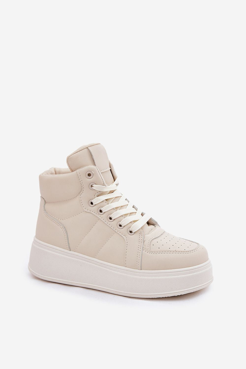 Cavora Platform High-Top Sneakers in smooth eco leather with 4 cm platform and classic lacing, perfect for versatile styling.