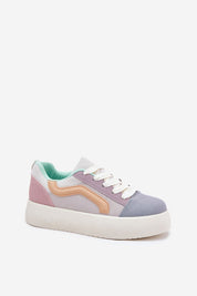Ravelin suede platform sneakers in pastel colors with white laces, eco-suede, and rounded toe. Perfect for casual chic style.