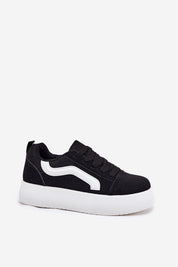 Ravelin suede platform sneakers with black eco-suede upper, white platform sole, and subtle design detail, ideal for chic daily wear.
