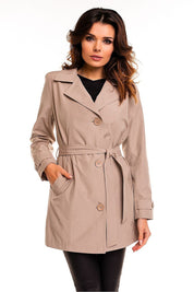 Plus Size Virelline Belted Cotton Trench Coat with buttons and cuffs, perfect for autumn layering with adjustable waist belt.