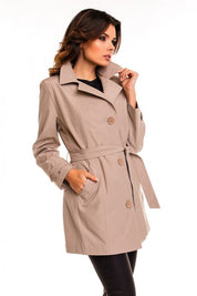 Plus Size Virelline Belted Cotton Trench Coat with Waist Belt and Decorative Cuffs