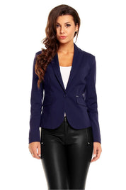 Plus Size Arvenelle Single-Button Jacket with pointed collar and side patch details, designed for transitional seasons.