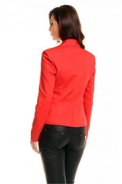 Back view of a woman wearing a red Plus Size Arvenelle Single-Button Jacket with sleek silhouette.