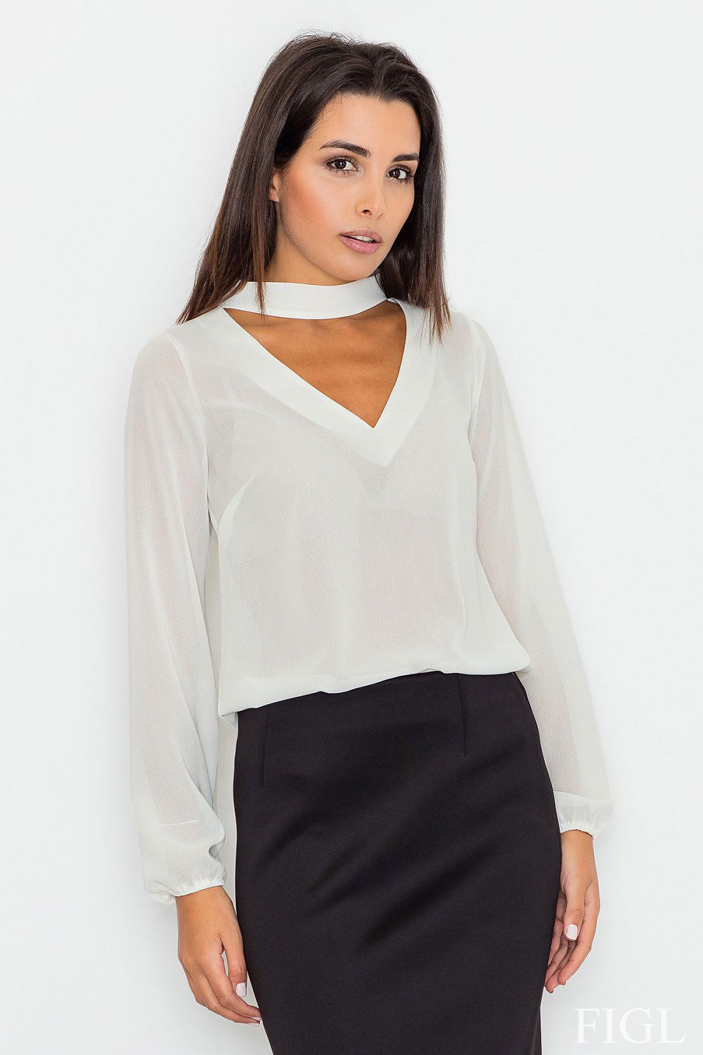 Aurethine Sash Neck Blouse featuring a keyhole neckline with tie, elegant long sleeves, and a structured silhouette, SEO keywords included.